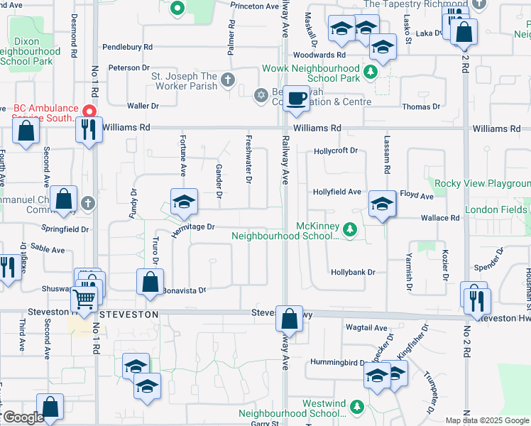 map of restaurants, bars, coffee shops, grocery stores, and more near 4880 Fortune Avenue in Richmond