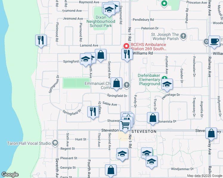 map of restaurants, bars, coffee shops, grocery stores, and more near 3622 Solway Drive in Richmond