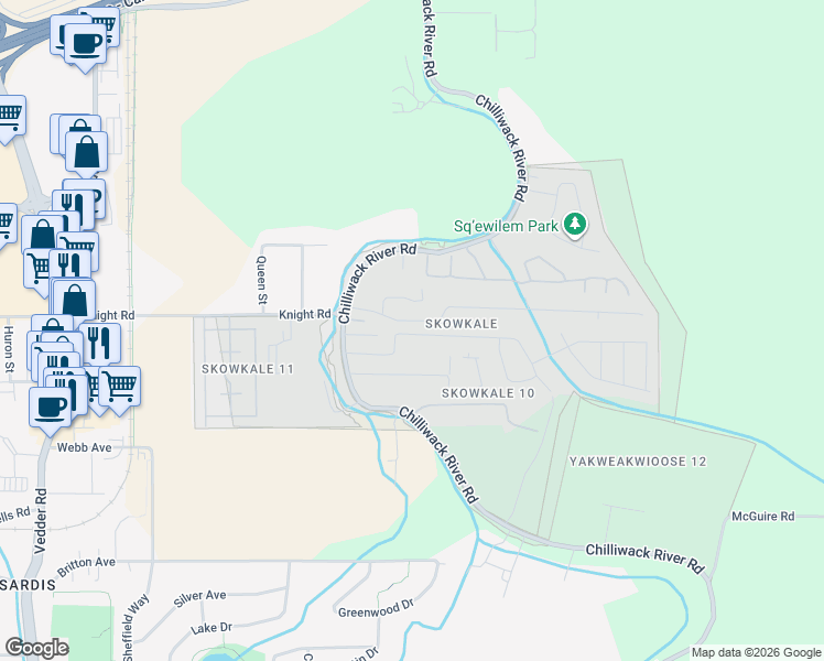 map of restaurants, bars, coffee shops, grocery stores, and more near 46145 Skowkale Crescent in Chilliwack