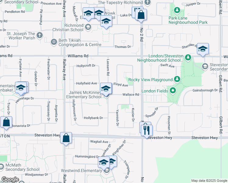 map of restaurants, bars, coffee shops, grocery stores, and more near in Richmond