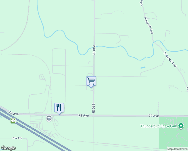 map of restaurants, bars, coffee shops, grocery stores, and more near 7538 240 Street in Langley