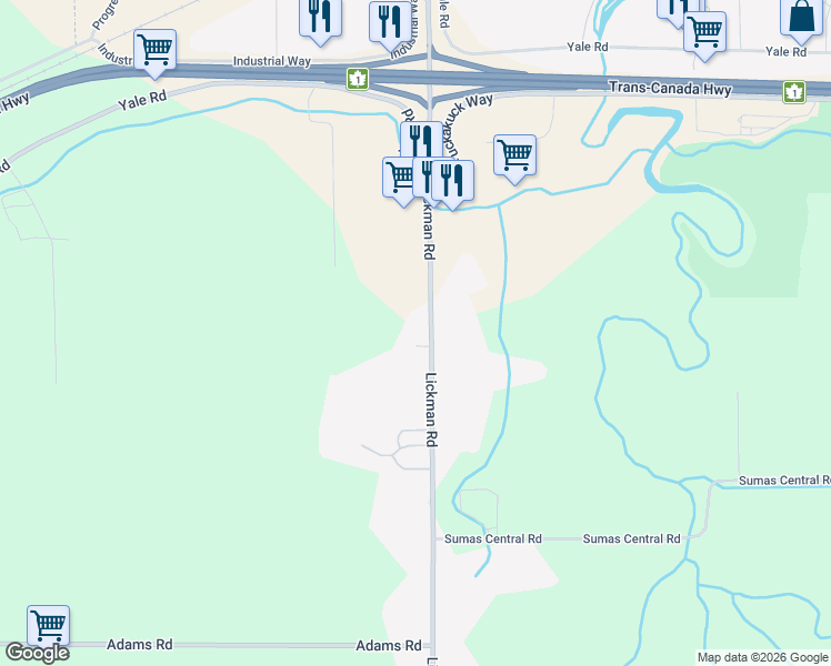 map of restaurants, bars, coffee shops, grocery stores, and more near 7477 Lickman Road in Chilliwack