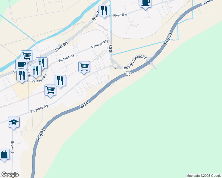 map of restaurants, bars, coffee shops, grocery stores, and more near 12019 80 Street in Delta
