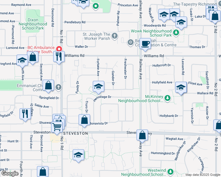 map of restaurants, bars, coffee shops, grocery stores, and more near 4635 Fortune Avenue in Richmond