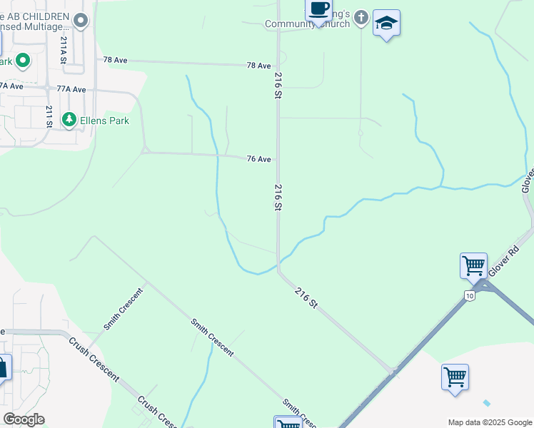 map of restaurants, bars, coffee shops, grocery stores, and more near 7463 216 Street in Langley Township