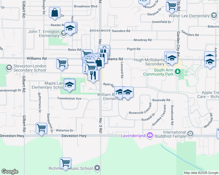 map of restaurants, bars, coffee shops, grocery stores, and more near 8060 Ryan Road in Richmond