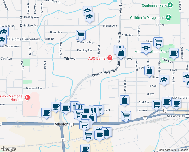 map of restaurants, bars, coffee shops, grocery stores, and more near 75 Cedar Valley Connector in Mission