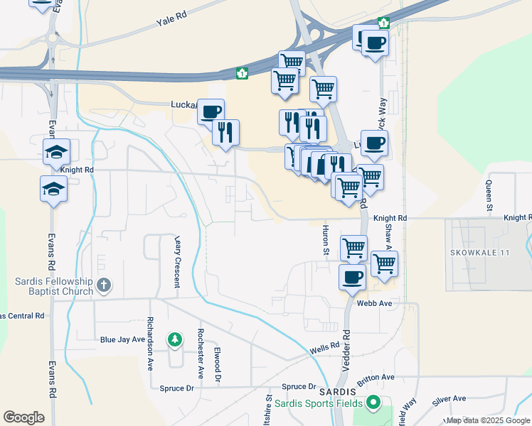 map of restaurants, bars, coffee shops, grocery stores, and more near 45520 Knight Road in Chilliwack