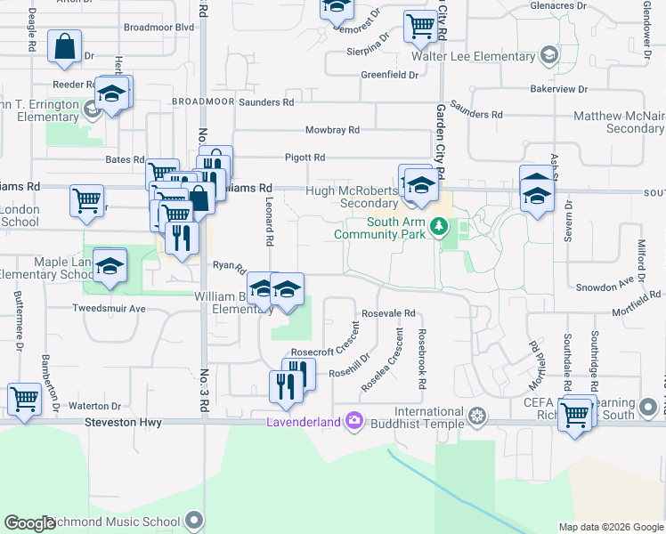 map of restaurants, bars, coffee shops, grocery stores, and more near 8491 Ryan Road in Richmond