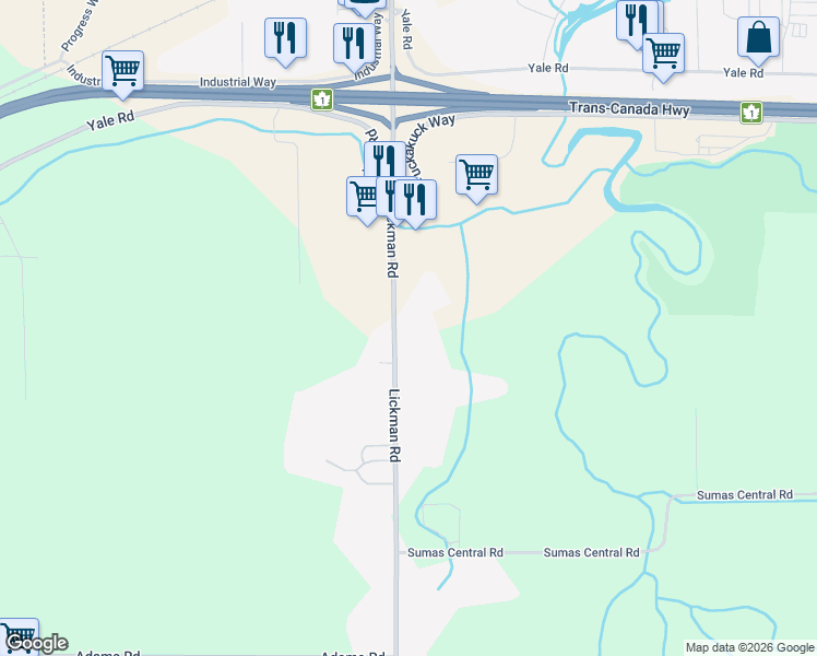 map of restaurants, bars, coffee shops, grocery stores, and more near 7477 Lickman Road in Chilliwack