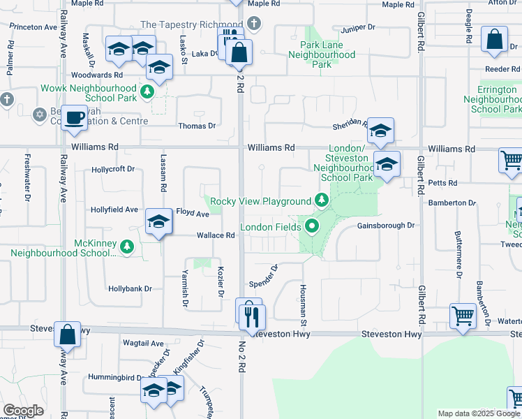 map of restaurants, bars, coffee shops, grocery stores, and more near 6120 Goldsmith Drive in Richmond