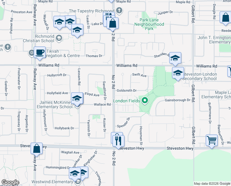 map of restaurants, bars, coffee shops, grocery stores, and more near 6020 Goldsmith Drive in Richmond