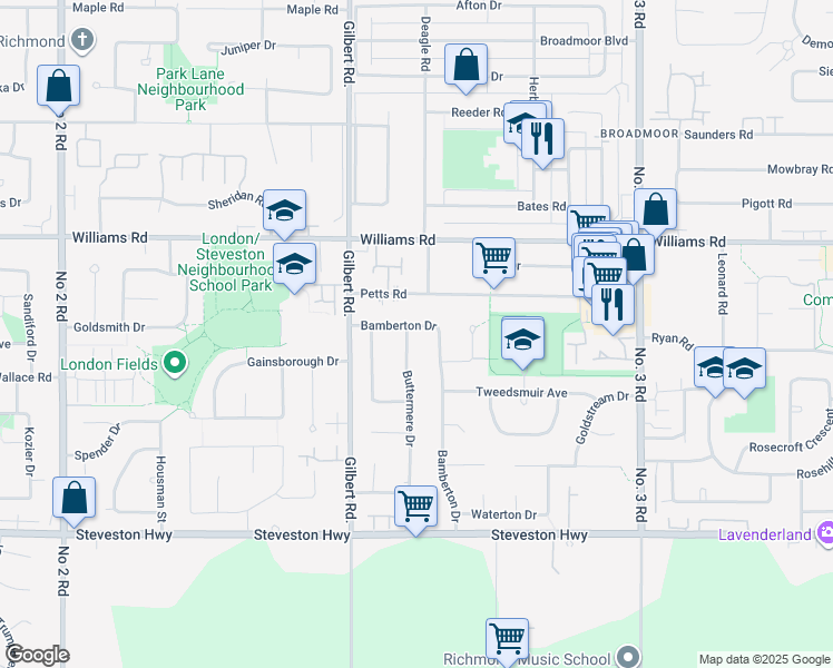 map of restaurants, bars, coffee shops, grocery stores, and more near 10231 Bamberton Drive in Richmond