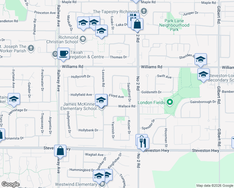 map of restaurants, bars, coffee shops, grocery stores, and more near 5551 Floyd Avenue in Richmond