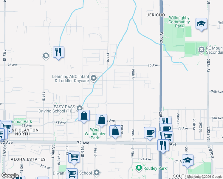 map of restaurants, bars, coffee shops, grocery stores, and more near in Langley Township