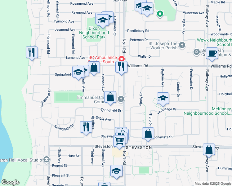 map of restaurants, bars, coffee shops, grocery stores, and more near 10320 Scotsdale Avenue in Richmond