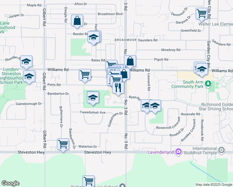 map of restaurants, bars, coffee shops, grocery stores, and more near 10151 No. 3 Road in Richmond