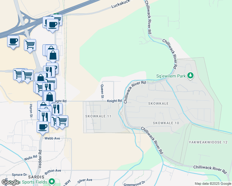 map of restaurants, bars, coffee shops, grocery stores, and more near 7532 Melville Street in Chilliwack