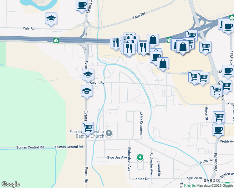 map of restaurants, bars, coffee shops, grocery stores, and more near 7523 Garnet Drive in Chilliwack