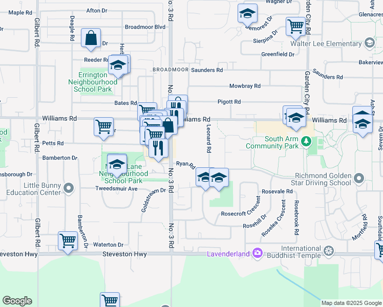 map of restaurants, bars, coffee shops, grocery stores, and more near 8091 Ryan Road in Richmond