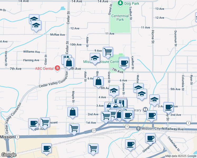 map of restaurants, bars, coffee shops, grocery stores, and more near in Mission