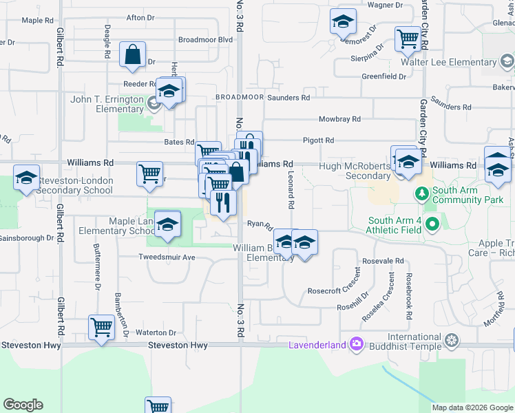 map of restaurants, bars, coffee shops, grocery stores, and more near 8091 Ryan Road in Richmond