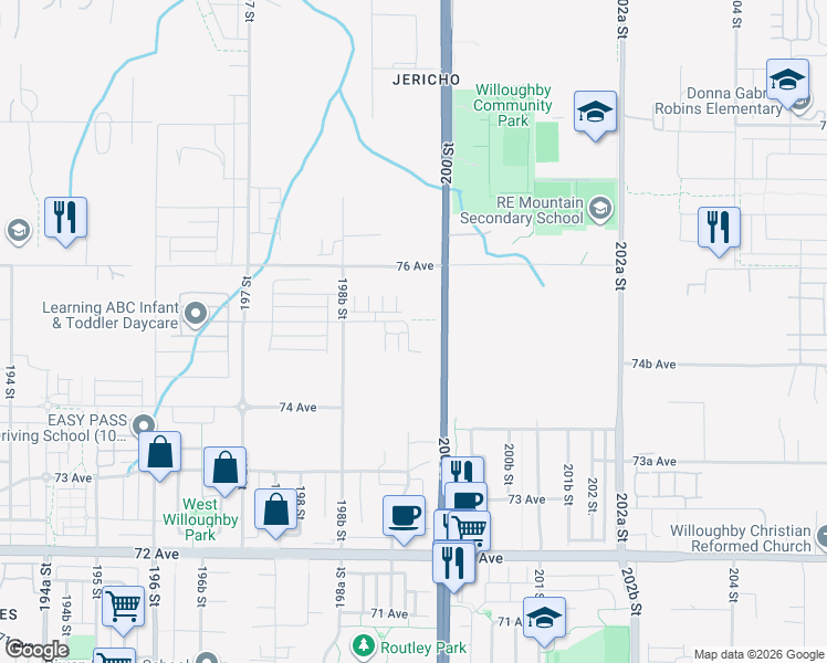 map of restaurants, bars, coffee shops, grocery stores, and more near 7506 199A Street in Langley Township