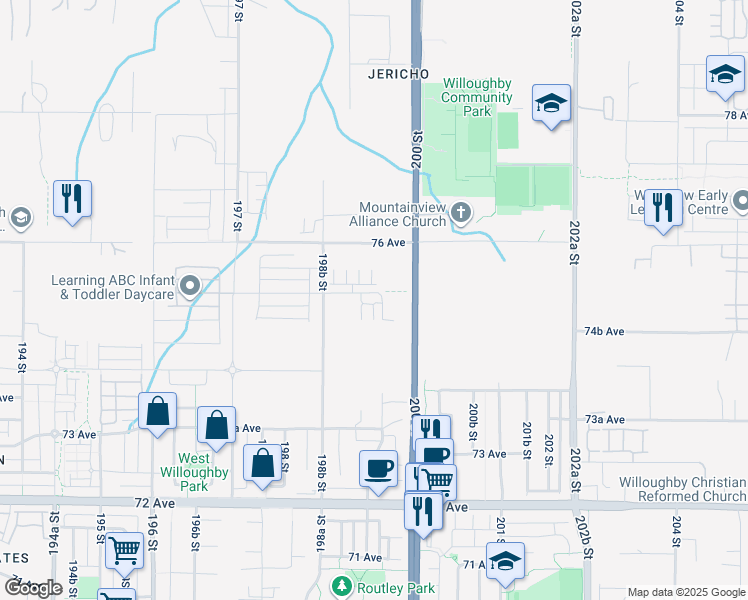 map of restaurants, bars, coffee shops, grocery stores, and more near 19918 75A Avenue in Langley Township