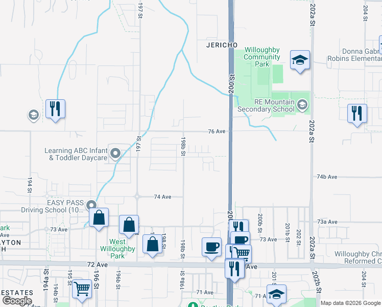 map of restaurants, bars, coffee shops, grocery stores, and more near 19897 75A Avenue in Langley Township