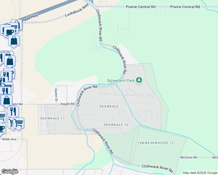 map of restaurants, bars, coffee shops, grocery stores, and more near 7600 Chilliwack River Road in Chilliwack