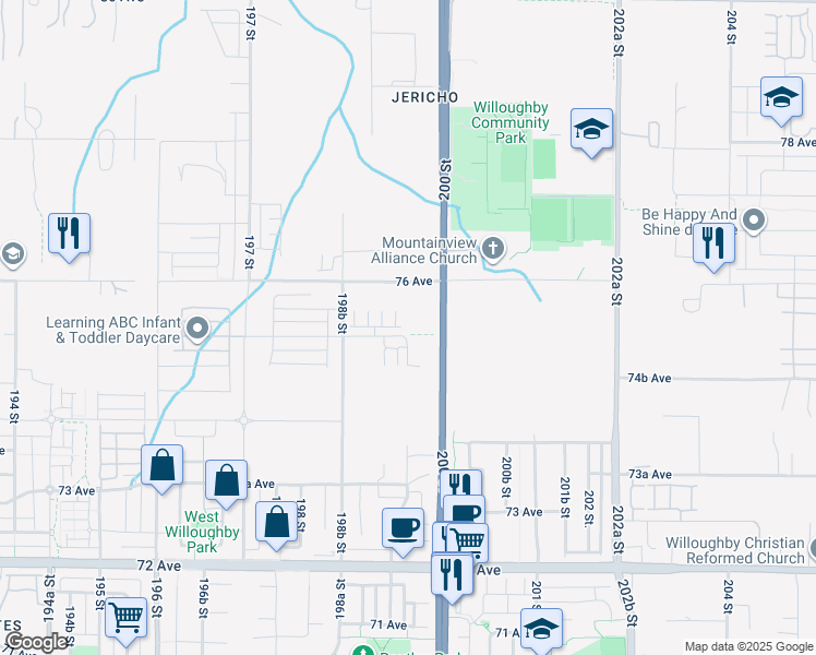 map of restaurants, bars, coffee shops, grocery stores, and more near in Langley Township