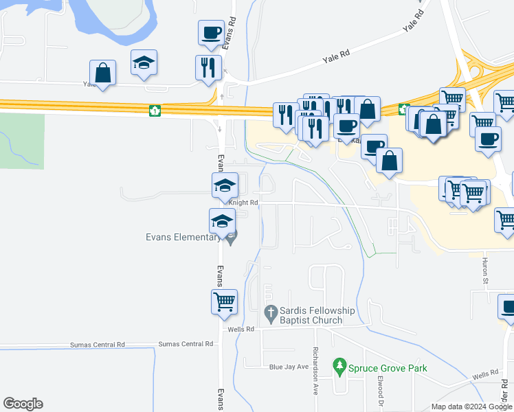 map of restaurants, bars, coffee shops, grocery stores, and more near in Chilliwack