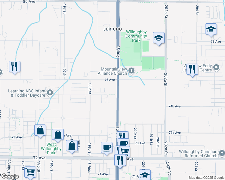 map of restaurants, bars, coffee shops, grocery stores, and more near 19935 75A Avenue in Langley Township