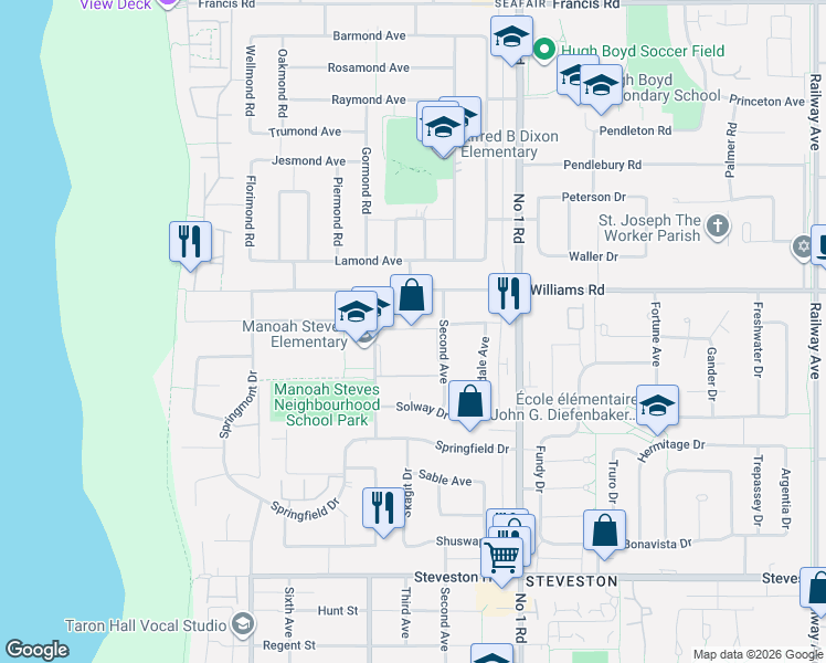 map of restaurants, bars, coffee shops, grocery stores, and more near in Richmond