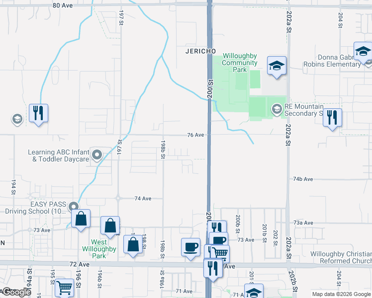 map of restaurants, bars, coffee shops, grocery stores, and more near 19897 75A Avenue in Langley Township