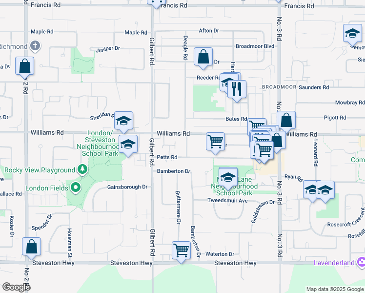 map of restaurants, bars, coffee shops, grocery stores, and more near 10071 Deagle Road in Richmond