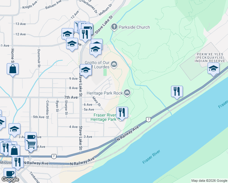 map of restaurants, bars, coffee shops, grocery stores, and more near in Mission
