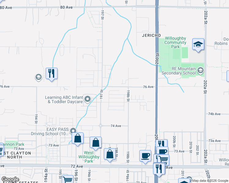 map of restaurants, bars, coffee shops, grocery stores, and more near 19775 75B Avenue in Langley Township