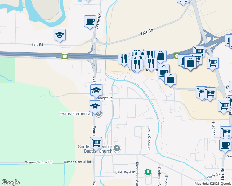 map of restaurants, bars, coffee shops, grocery stores, and more near 7575 Diamond Crescent in Chilliwack