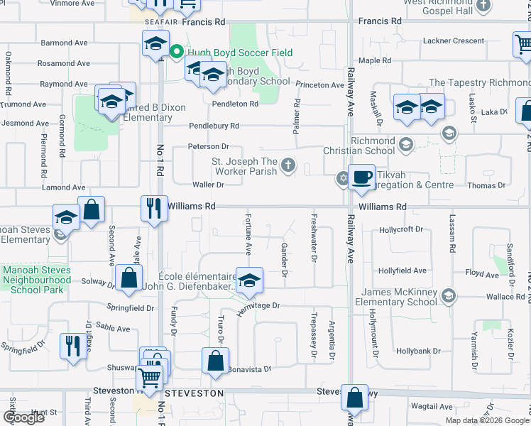 map of restaurants, bars, coffee shops, grocery stores, and more near in Richmond