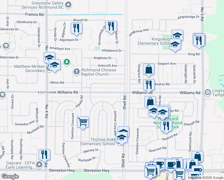 map of restaurants, bars, coffee shops, grocery stores, and more near in Richmond