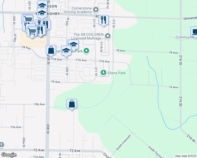 map of restaurants, bars, coffee shops, grocery stores, and more near 21 211A Street in Langley City