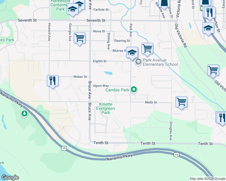 map of restaurants, bars, coffee shops, grocery stores, and more near 959 Kolby Avenue in Nanaimo