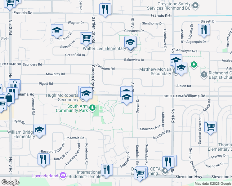 map of restaurants, bars, coffee shops, grocery stores, and more near in Richmond