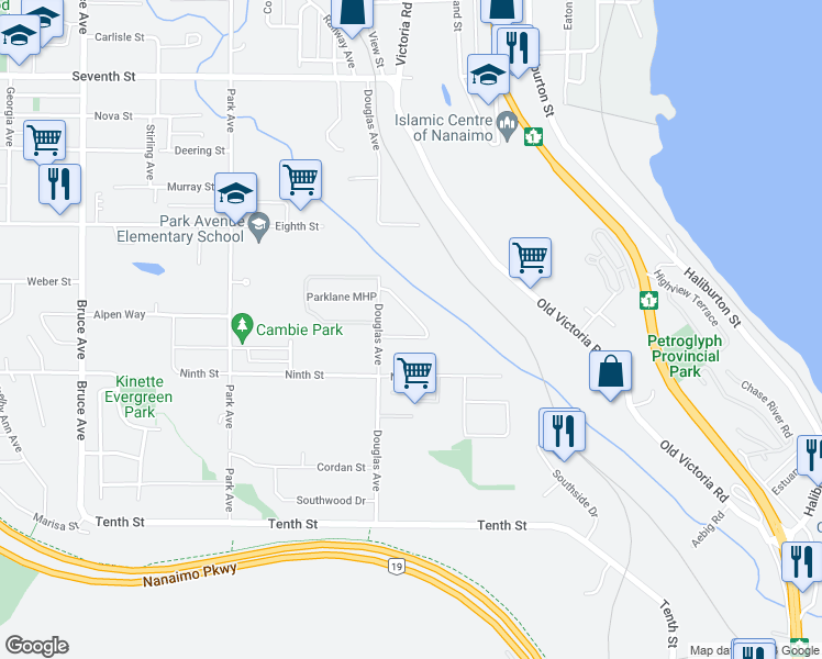 map of restaurants, bars, coffee shops, grocery stores, and more near 286 Ryan Road in Nanaimo