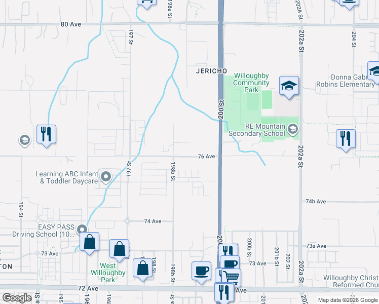 map of restaurants, bars, coffee shops, grocery stores, and more near 19911 76 Avenue in Langley Township