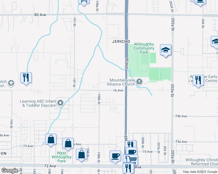 map of restaurants, bars, coffee shops, grocery stores, and more near in Langley Township