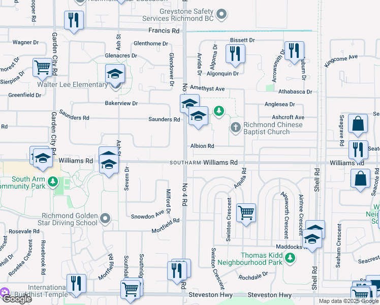 map of restaurants, bars, coffee shops, grocery stores, and more near 9960 Number 4 Road in Richmond