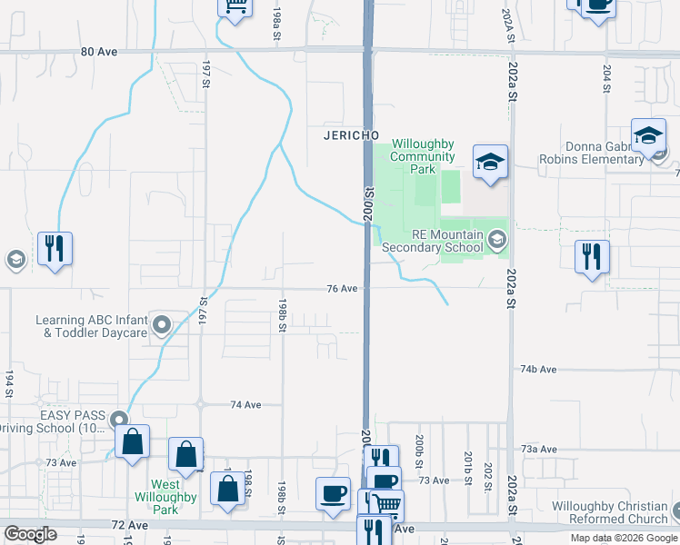 map of restaurants, bars, coffee shops, grocery stores, and more near in Langley Township