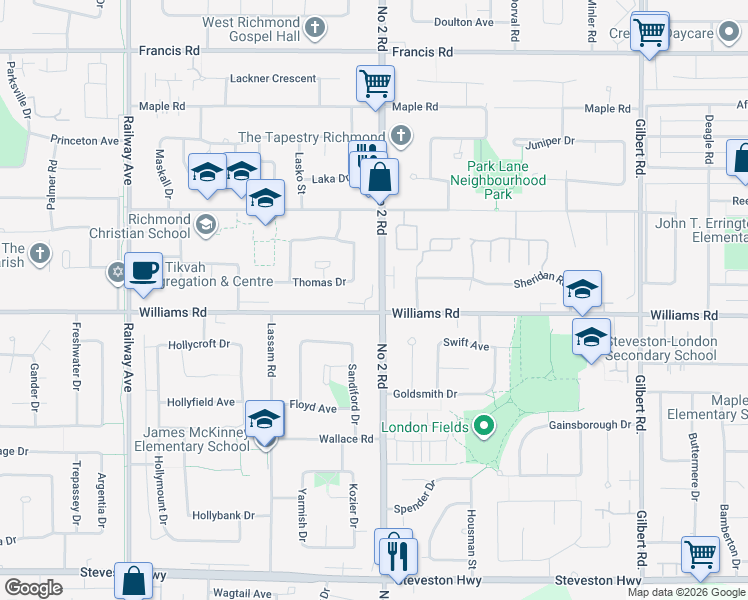 map of restaurants, bars, coffee shops, grocery stores, and more near in Richmond